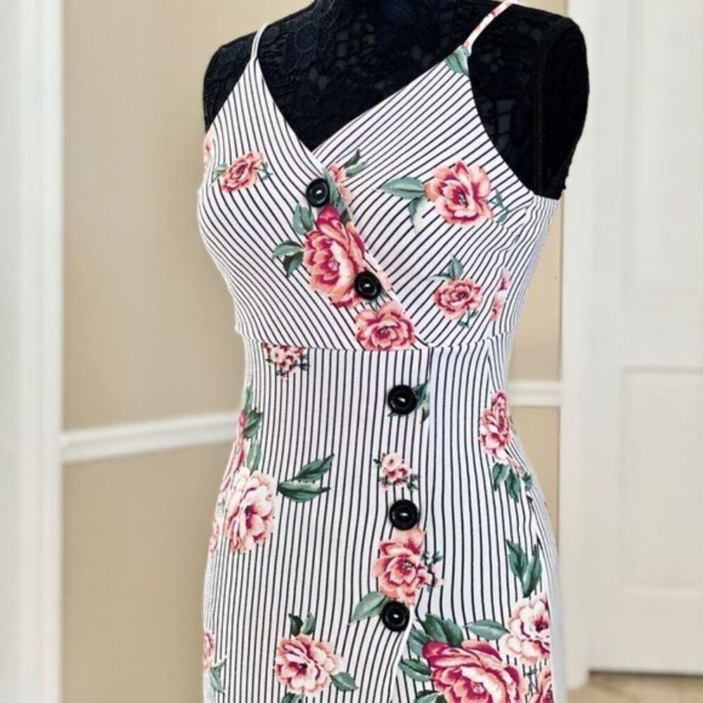 Floral Striped Tulip Hem Wrap Dress